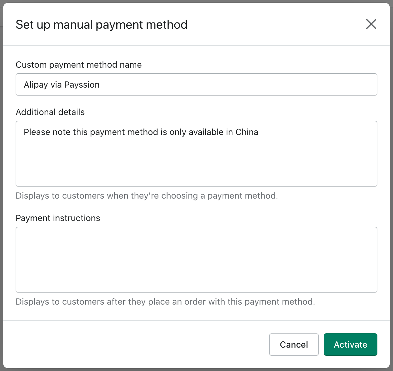 shopify add payment method